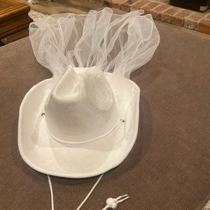 Adult Bride to Be Cowboy Cowgirl Hat With Veil - Rodeo Bachelorette, White